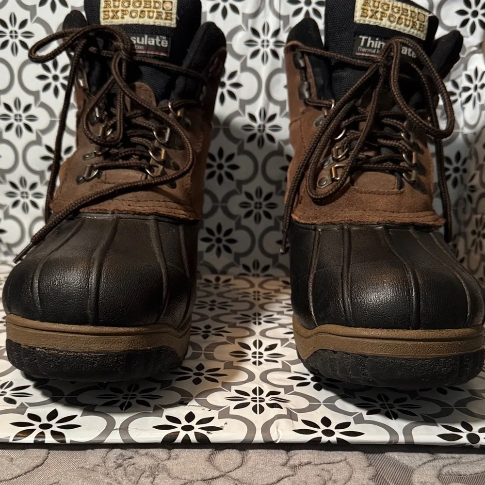 Rugged Exposure men’s Brown suede Black rubber bottom snow work Boots sz 11